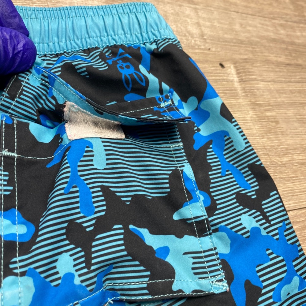 Psycho Bunny Swim Trunks Boys XL Blue Camo Striped Mesh Lined Beach Shorts - Picture 4 of 10